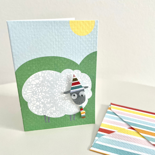 sheep 3D Meri Meri gift enclosure card with striped envelope