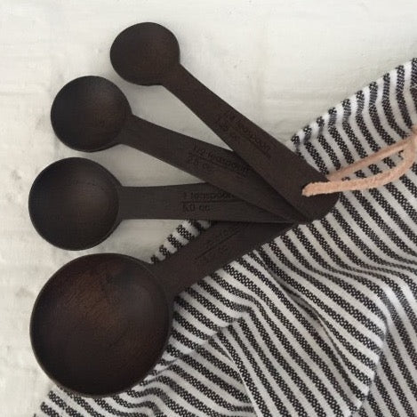 hand carved ebony teak wood measuring spoons set