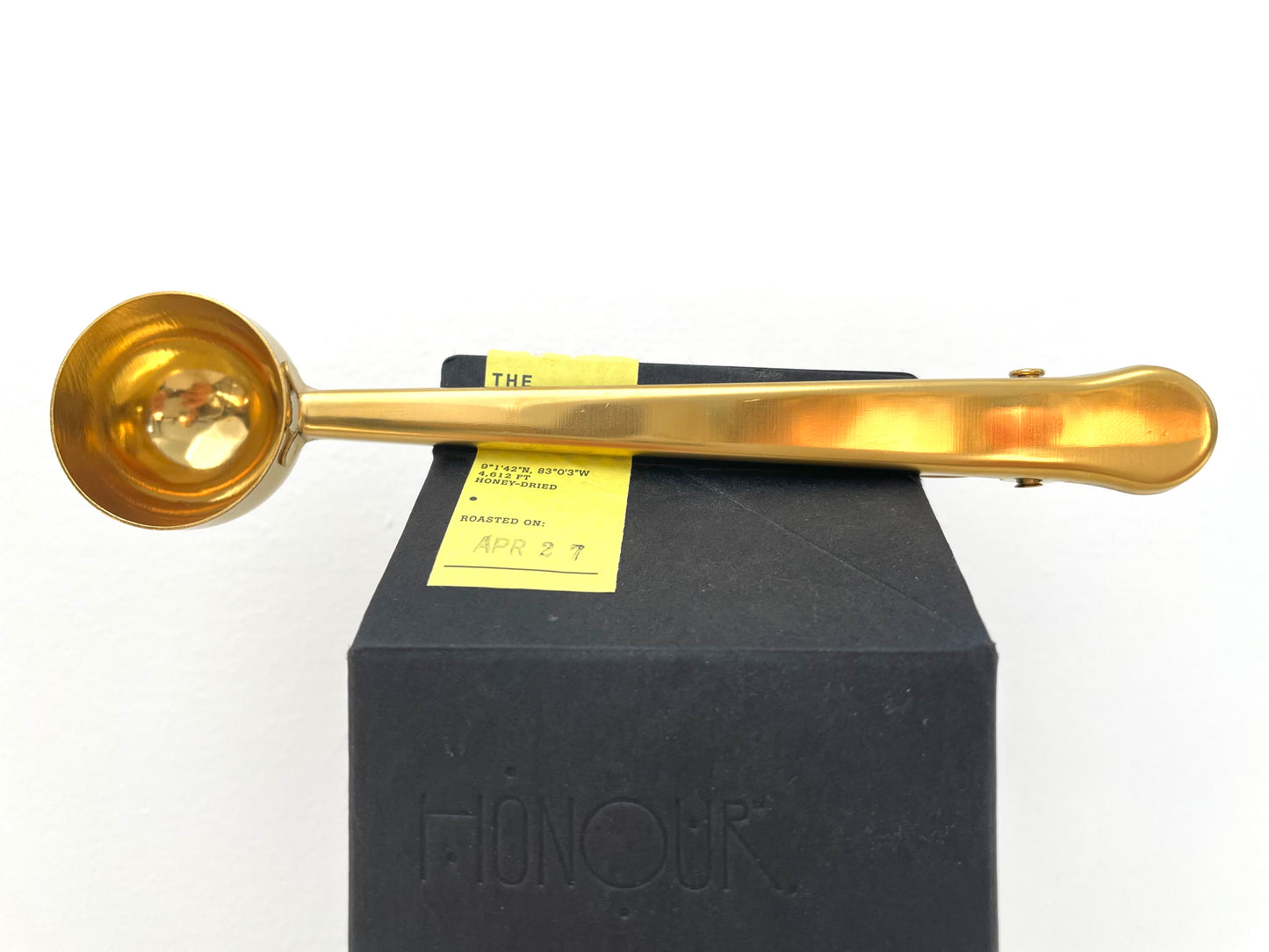 gold stainless steel metal coffee scoop with clip