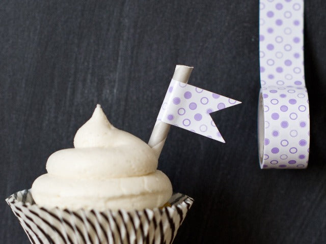 purple and white Tapestastic patterned polka dot tape roll