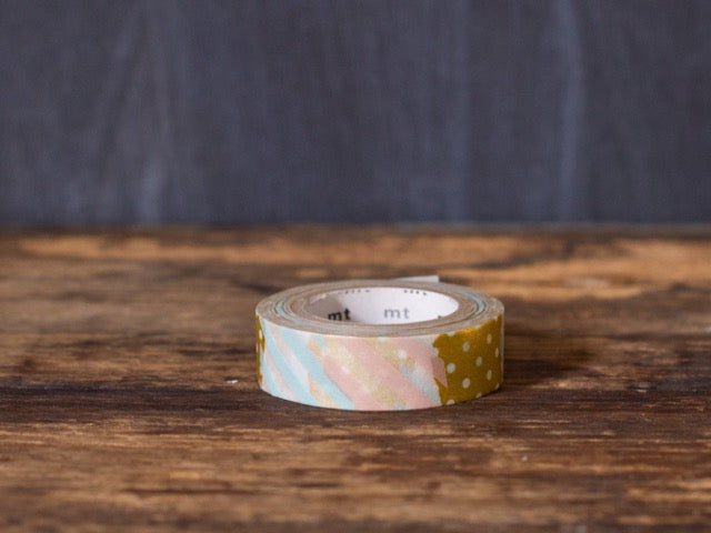 MT Brand pastel pink, turquoise, and gold patchwork Japanese masking tape roll
