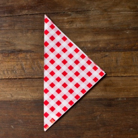 red and white gingham paper party popcorn cones