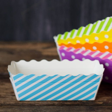 small disposable striped blue patterned paper disposable loaf baking pans