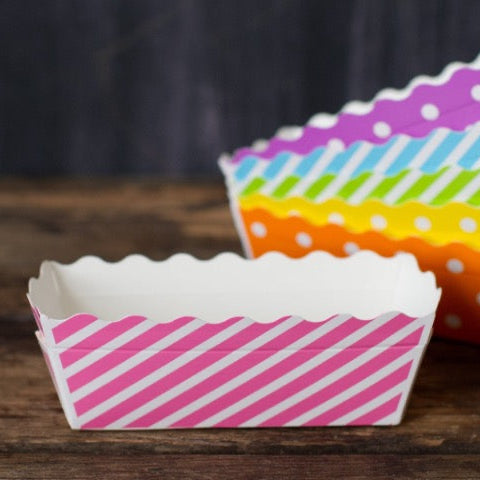 small disposable striped pink patterned paper disposable loaf baking pans