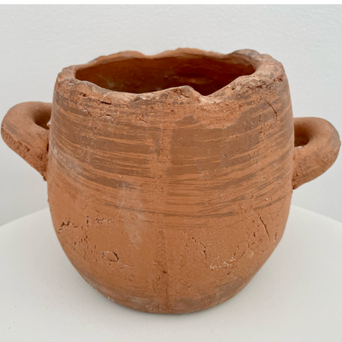 wide rustic scallop edge red brick garden planter pot with handles