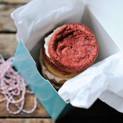 turquoise 4x4 square bakery box filled with whoopie pies