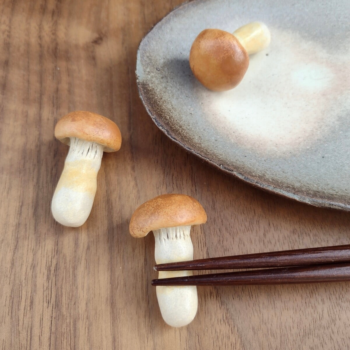 realistic mushroom handmade Japanese pottery chopstick or knife rest