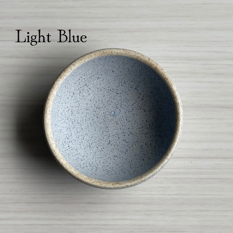 handmade Japanese ceramic round mini condiment dishes in light blue