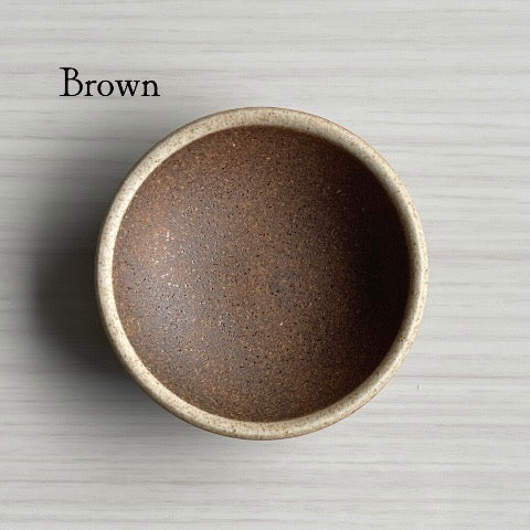 handmade Japanese ceramic round mini condiment dishes in brown