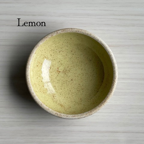 handmade Japanese ceramic round mini condiment dishes in lemon