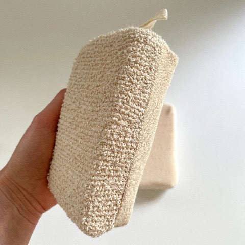 rectangular sisal and cotton terry scrub bath sponge