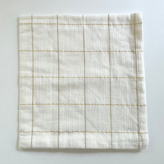 100 percent cotton cream 18x18 table dinner napkins with gold grid pattern