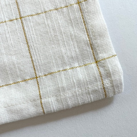 100 percent cotton cream 18x18 table dinner napkins with gold grid pattern