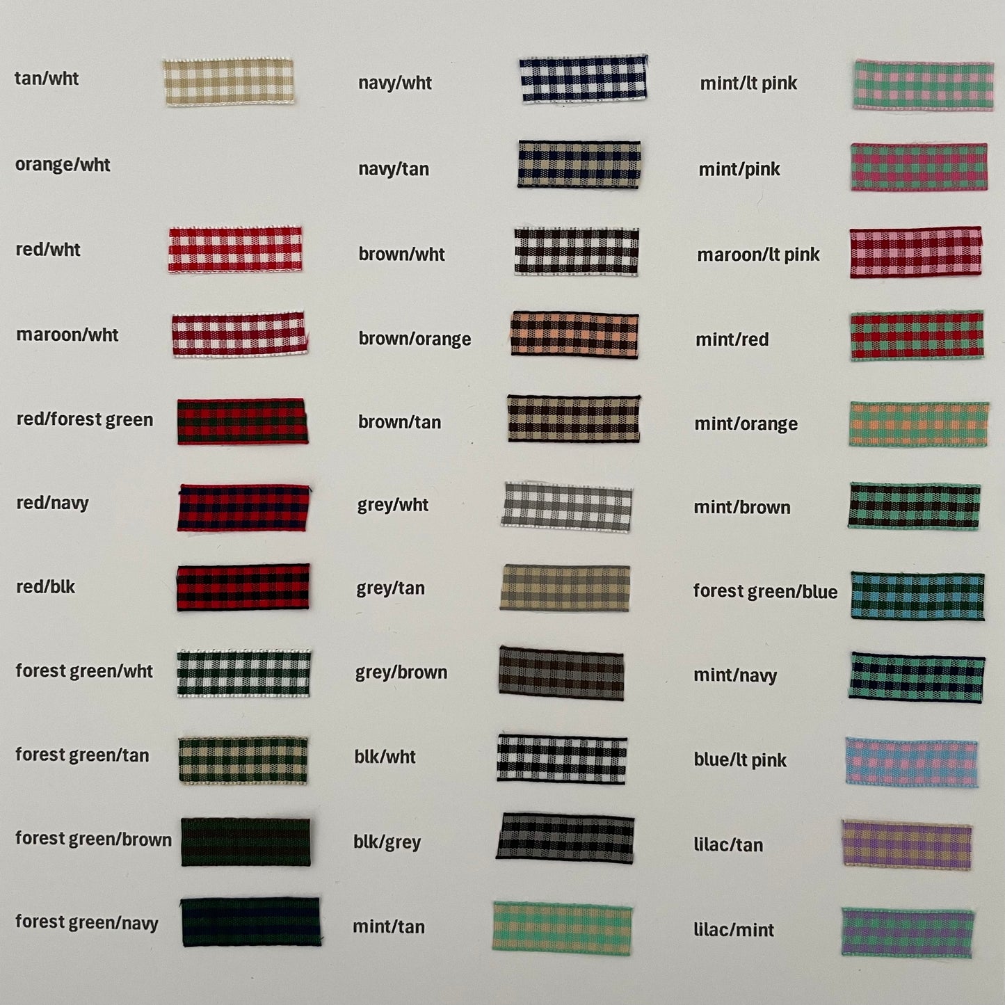color card for 33 colors of check taffeta ribbon made in Japan