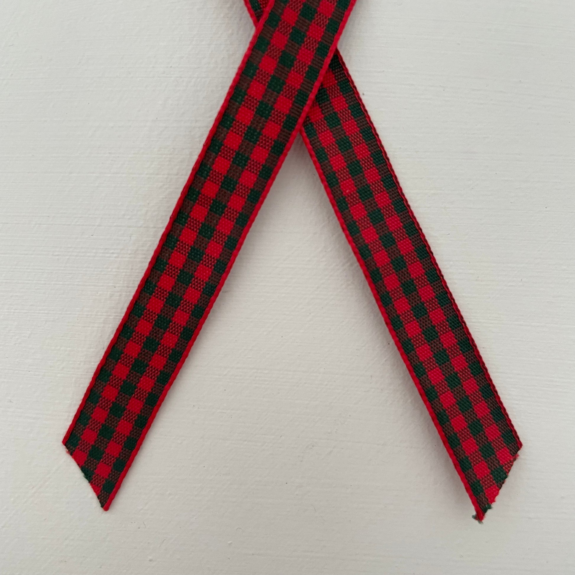 red and forest green check gingham taffeta ribbon handmade in Japan 