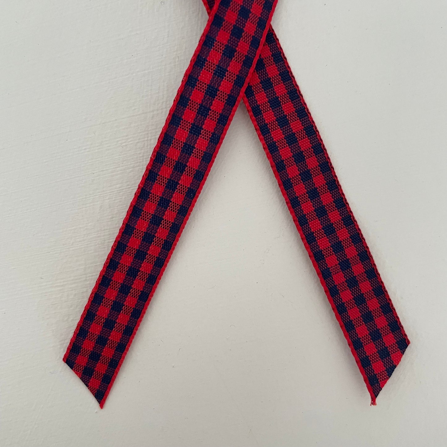 red and navy blue check gingham taffeta ribbon handmade in Japan 
