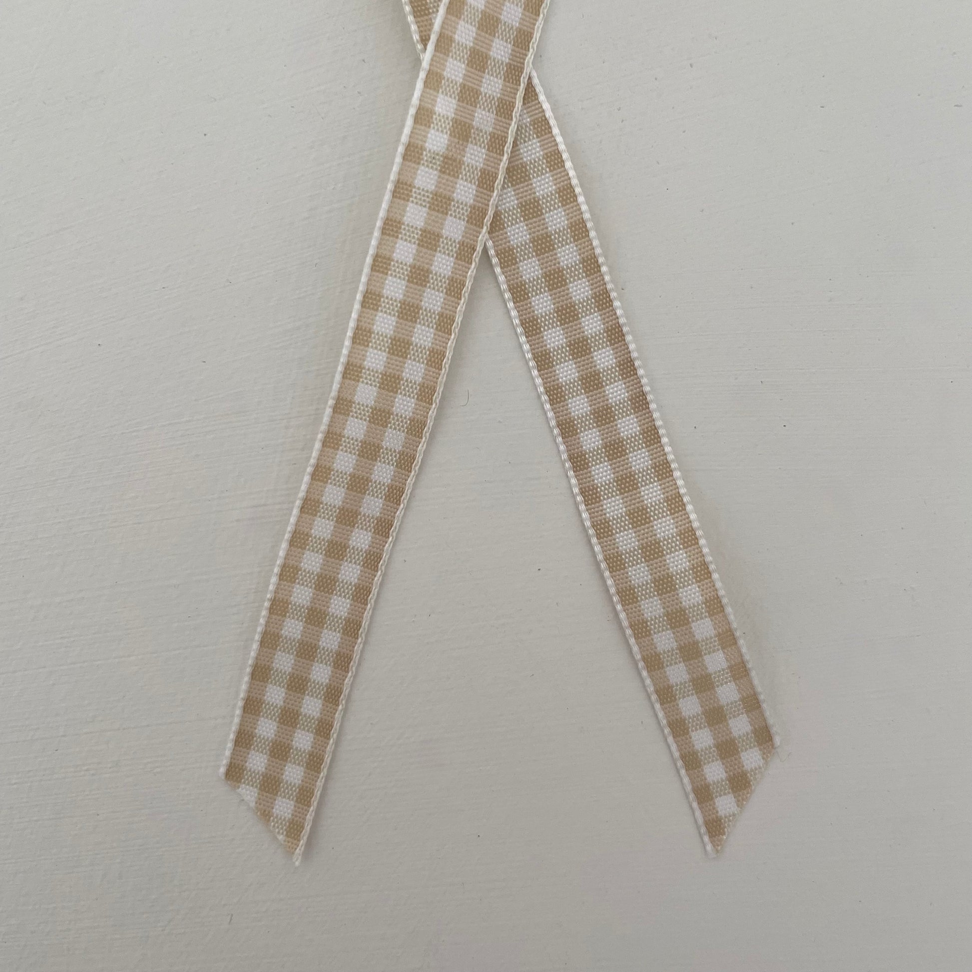 tan and white check gingham taffeta ribbon handmade in Japan 