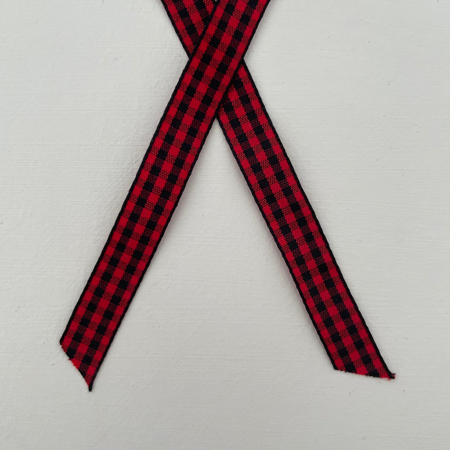 red and black check gingham taffeta ribbon handmade in Japan 