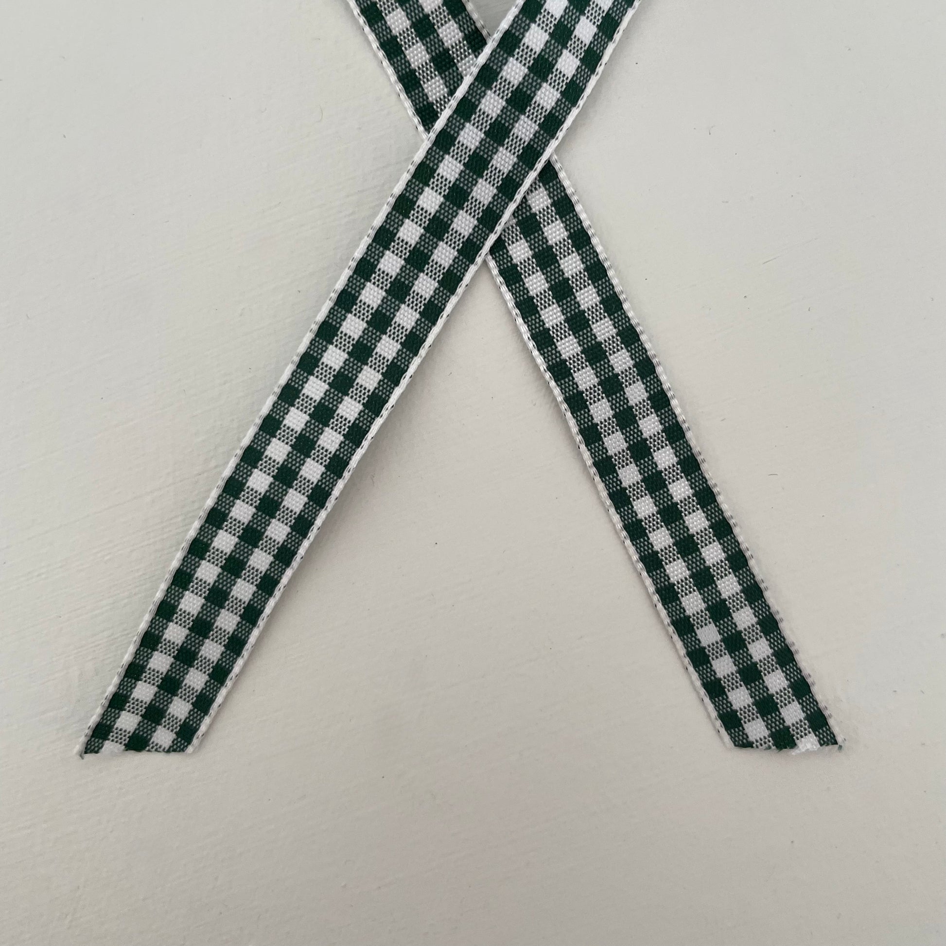 forest green and white check gingham taffeta ribbon handmade in Japan 