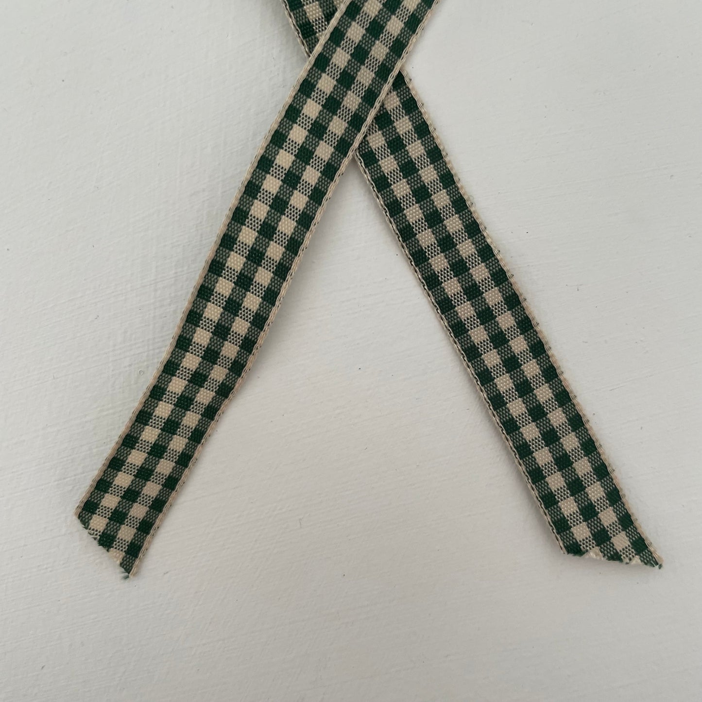 forest green and tan check gingham taffeta ribbon handmade in Japan 