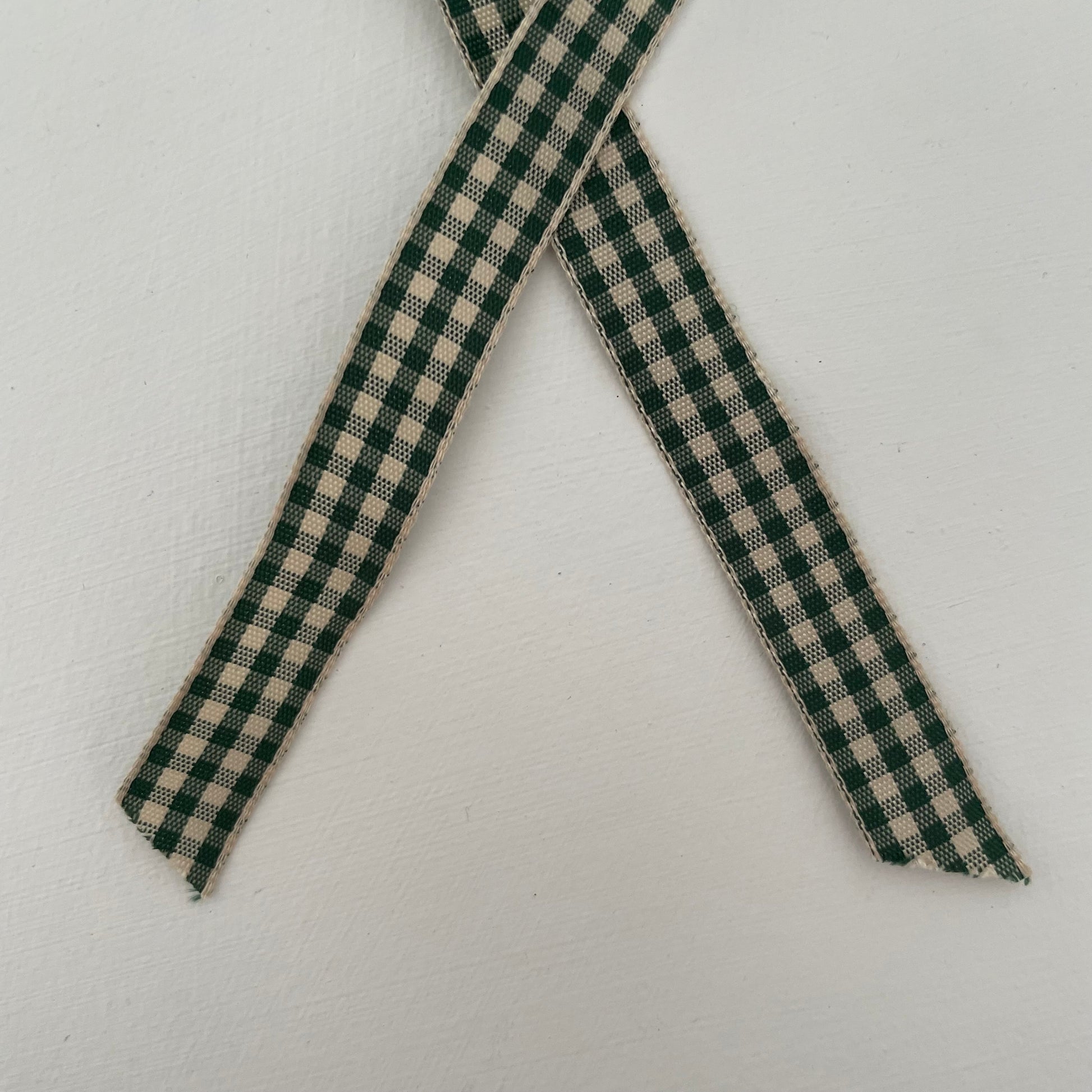 forest green and tan check gingham taffeta ribbon handmade in Japan 