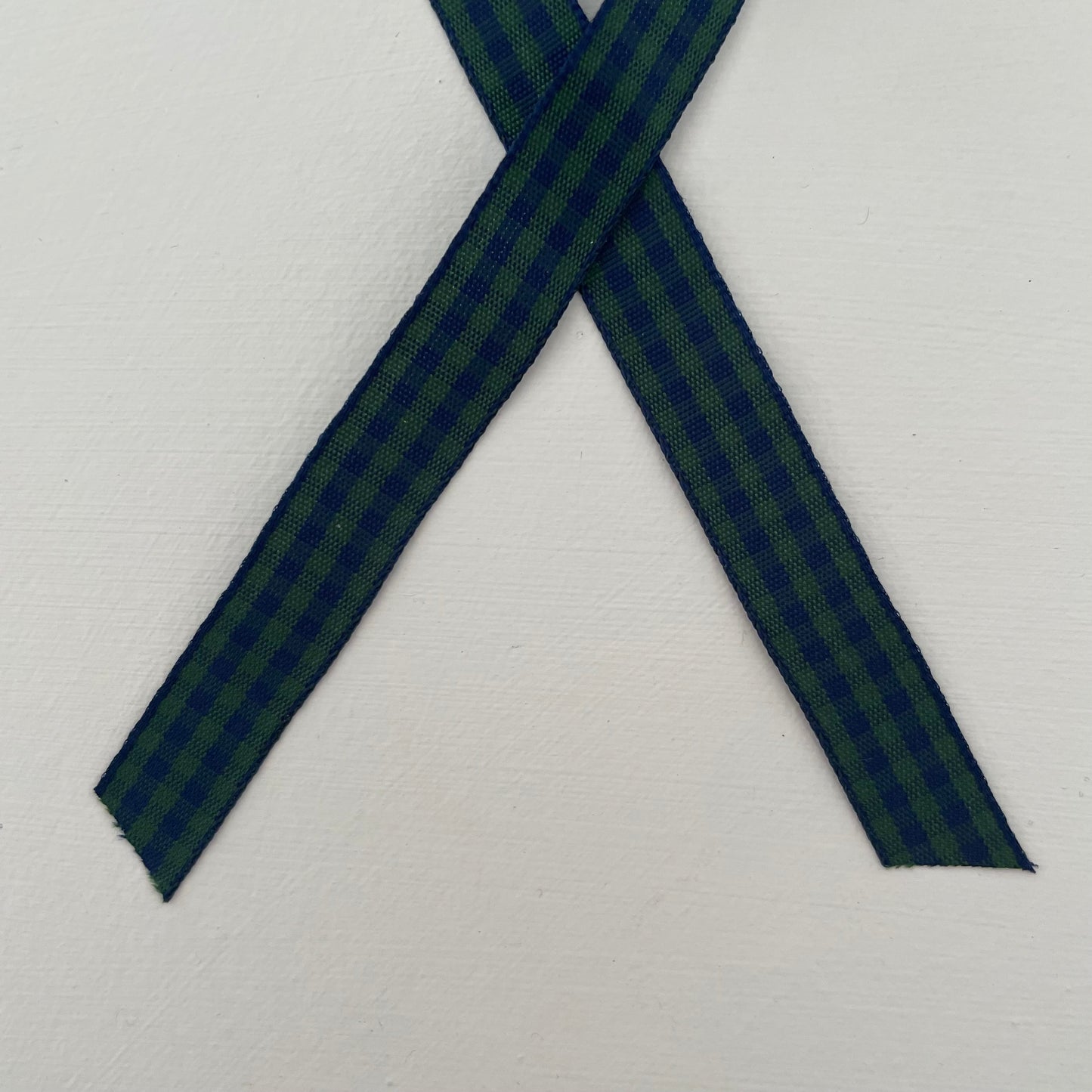 forest green and navy blue check gingham taffeta ribbon handmade in Japan 