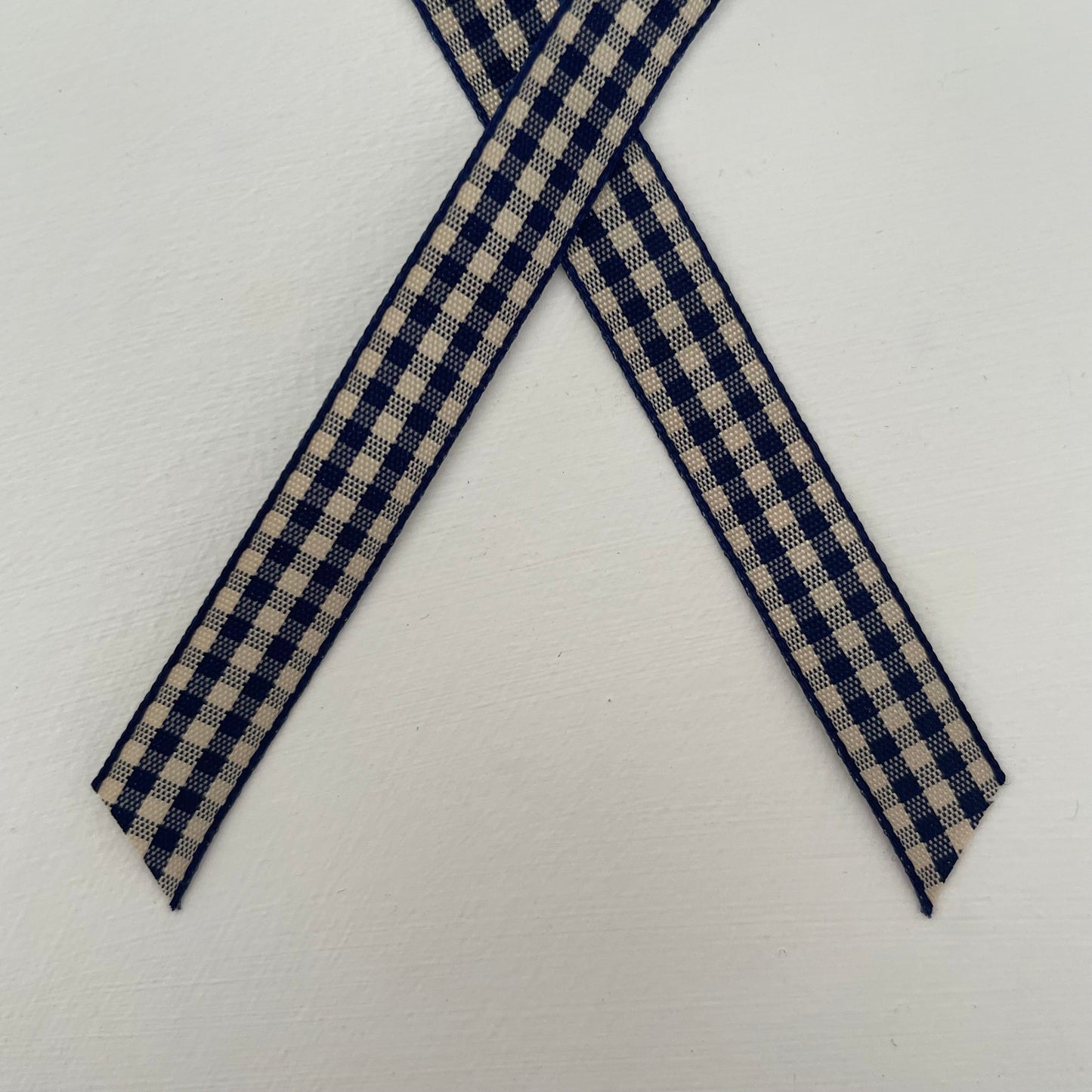 navy blue and tan check gingham taffeta ribbon handmade in Japan 