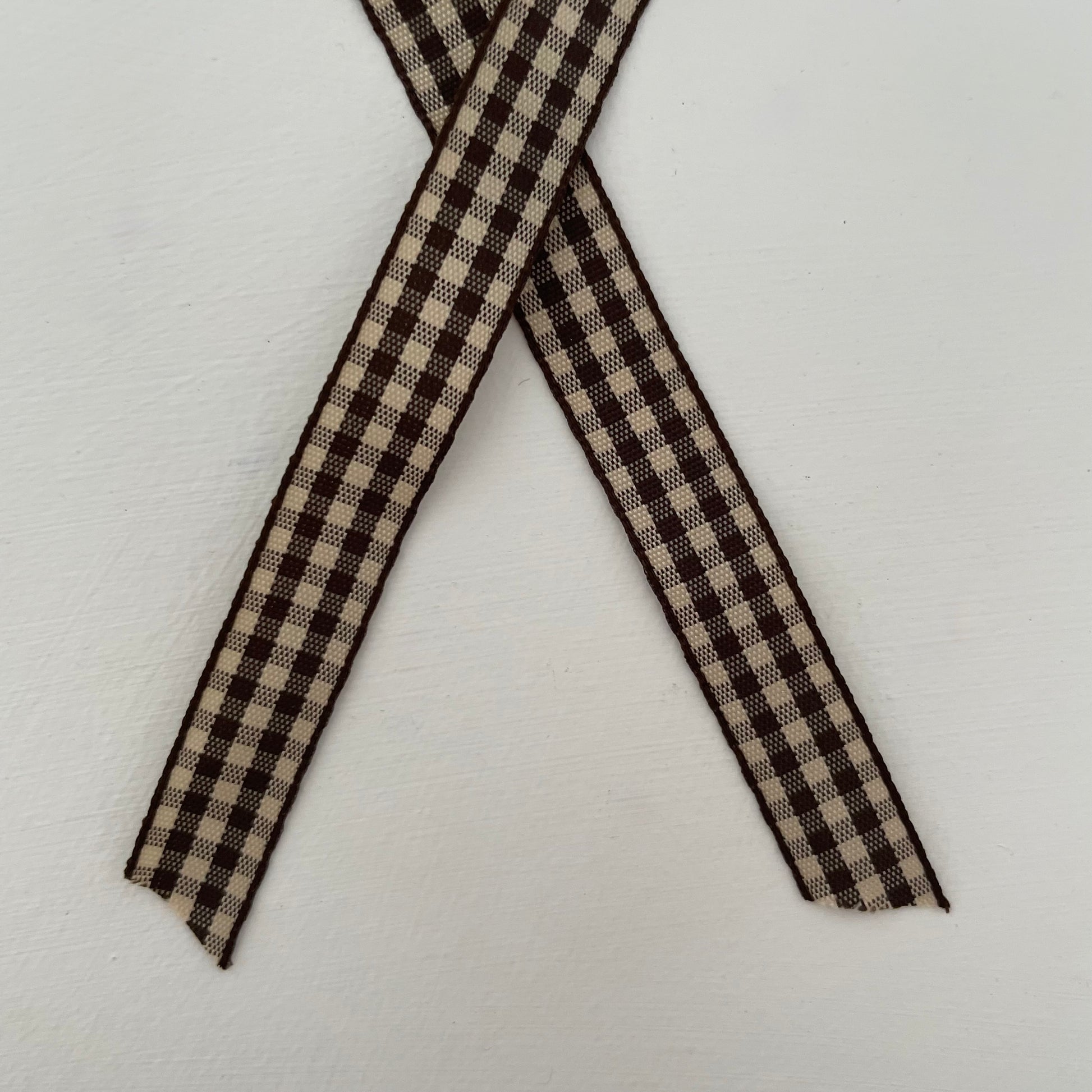brown and tan check gingham taffeta ribbon handmade in Japan 