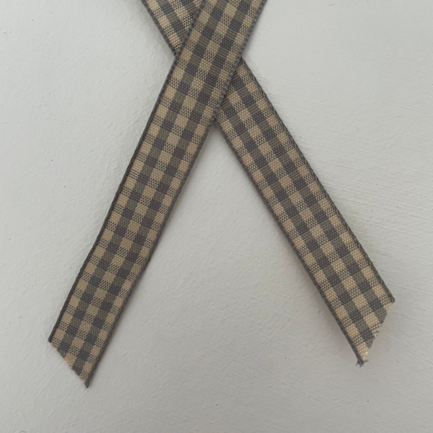 grey and tan check gingham taffeta ribbon handmade in Japan 