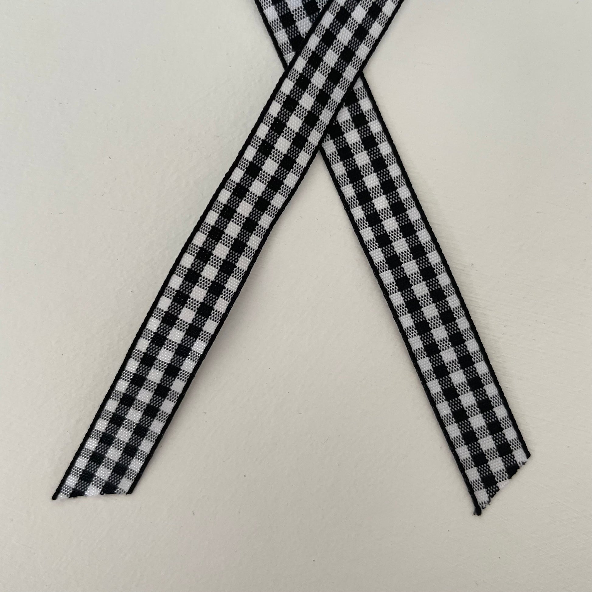 black and white check gingham taffeta ribbon handmade in Japan 