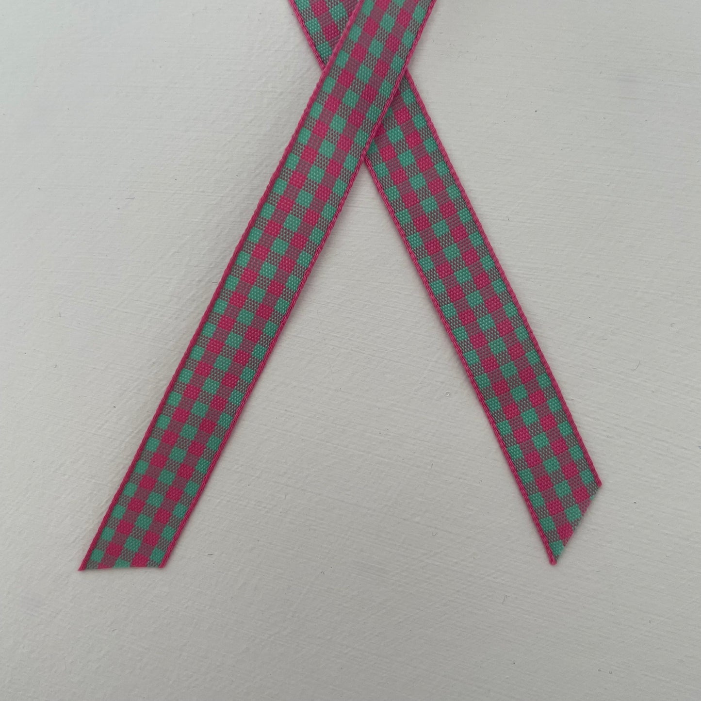 mint green and pink check gingham taffeta ribbon handmade in Japan 
