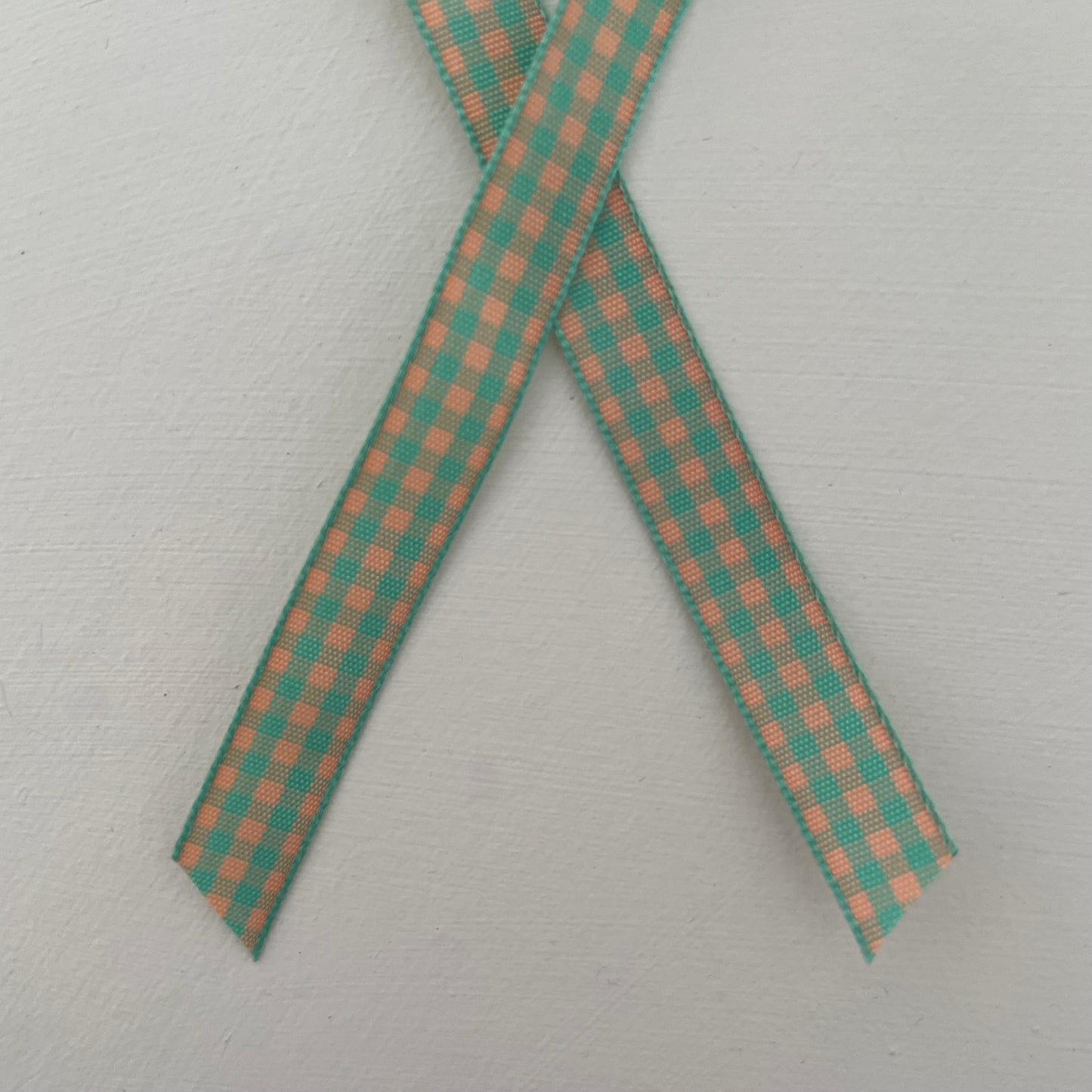 mint green and orange check gingham taffeta ribbon handmade in Japan 