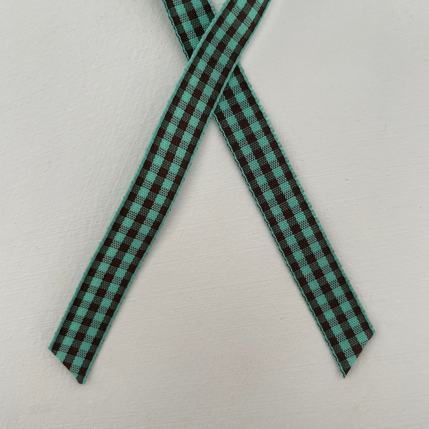 mint green and brown check gingham taffeta ribbon handmade in Japan 
