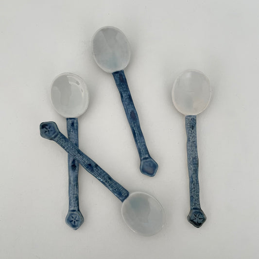 blue and white vintage shaped handmade Japanese pottery coffee or tea spoon