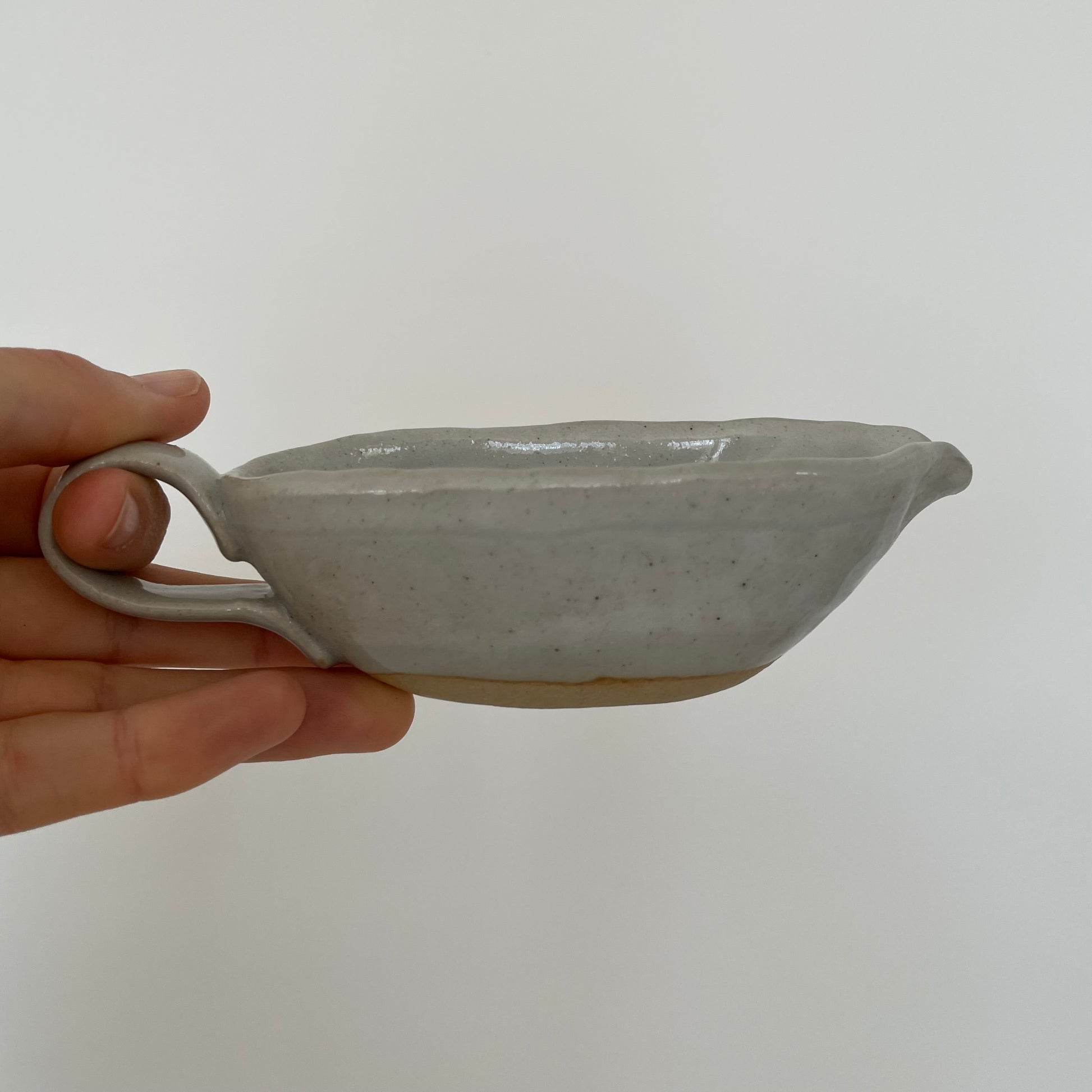 cream and grey gohonte handmade Japanese ceramic pottery small long pitcher, syrup pourer, gravy boat