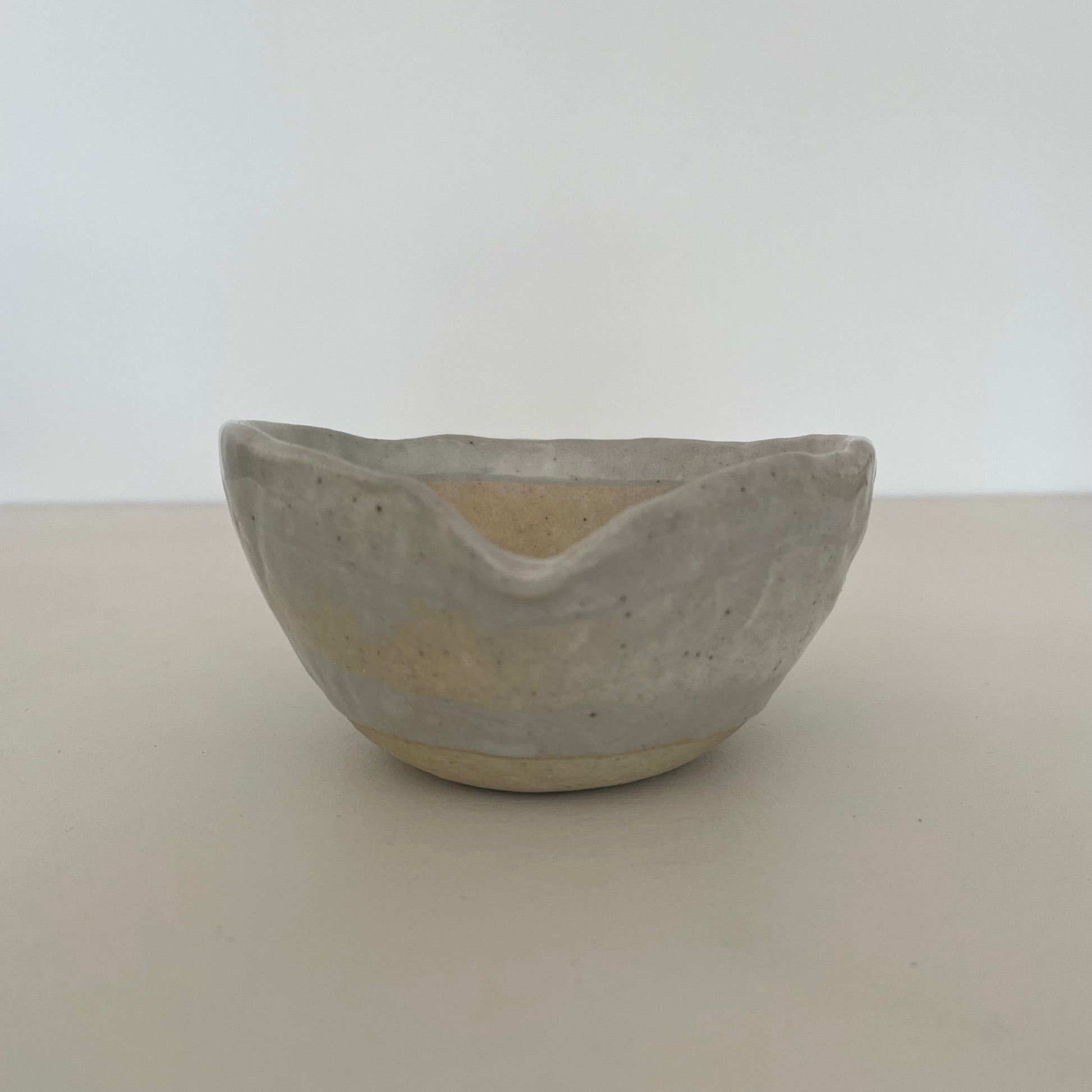 cream and grey gohonte handmade Japanese ceramic pottery small round pitcher, syrup pourer, gravy boat