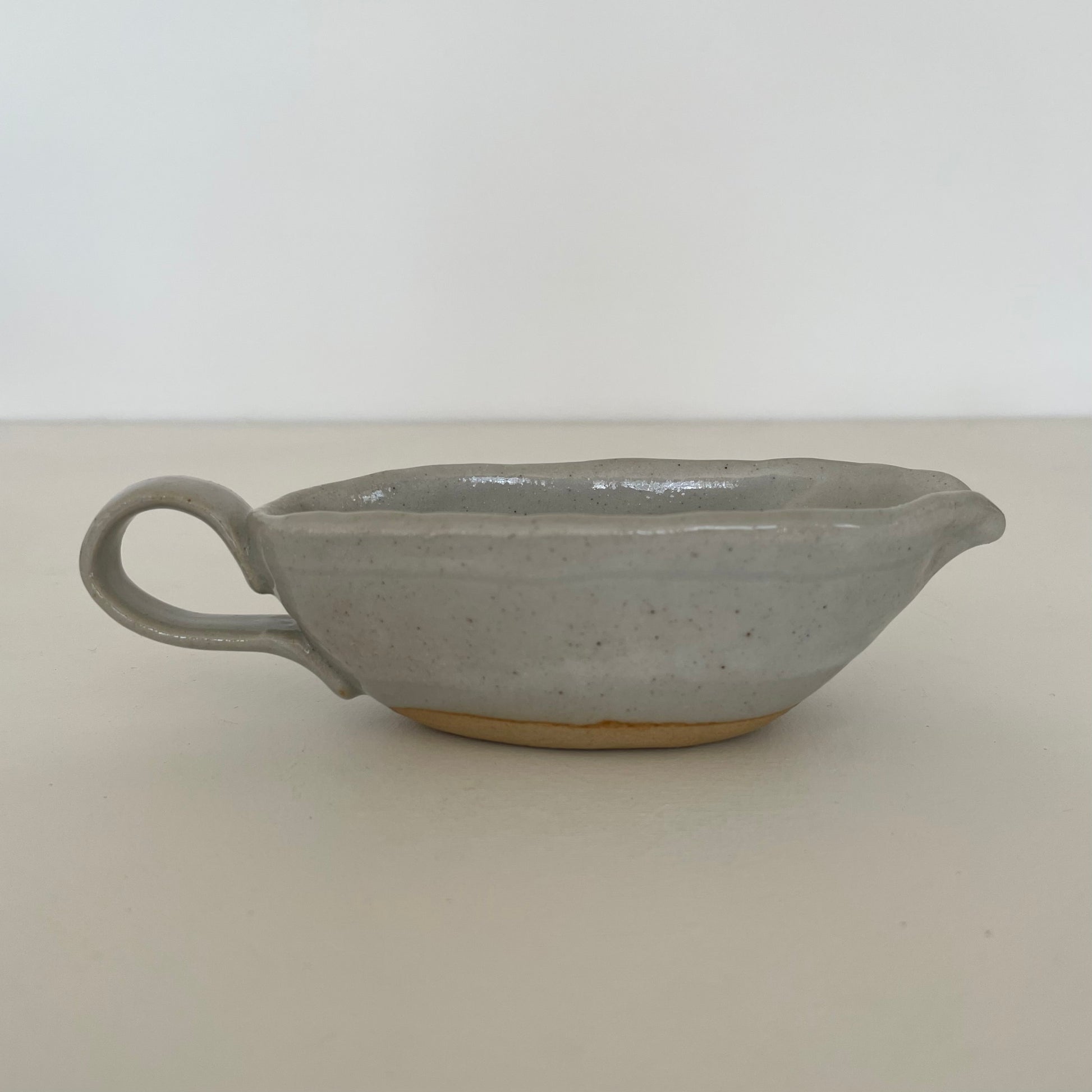 cream and grey gohonte handmade Japanese ceramic pottery small long pitcher, syrup pourer, gravy boat