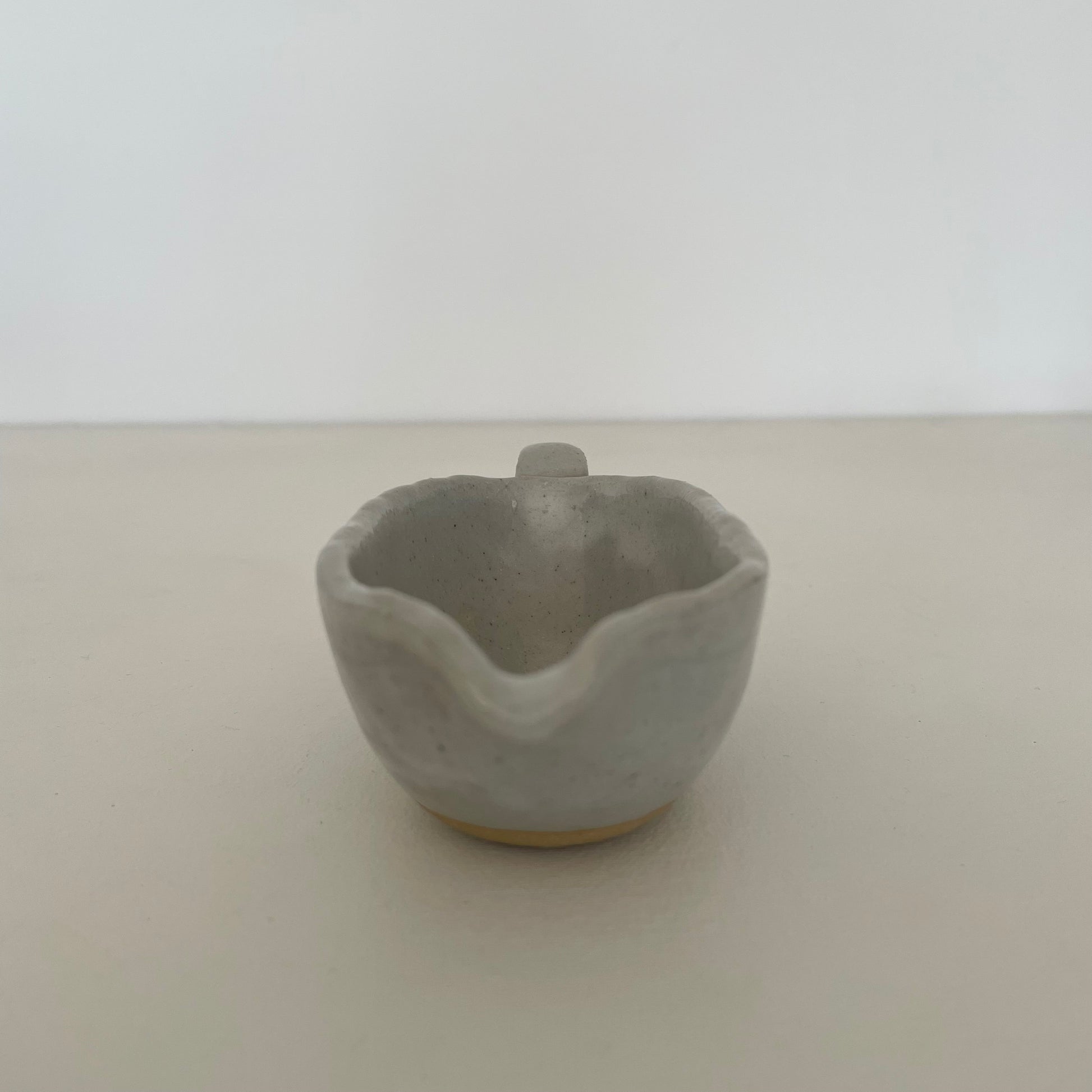 cream and grey gohonte handmade Japanese ceramic pottery small long pitcher, syrup pourer, gravy boat