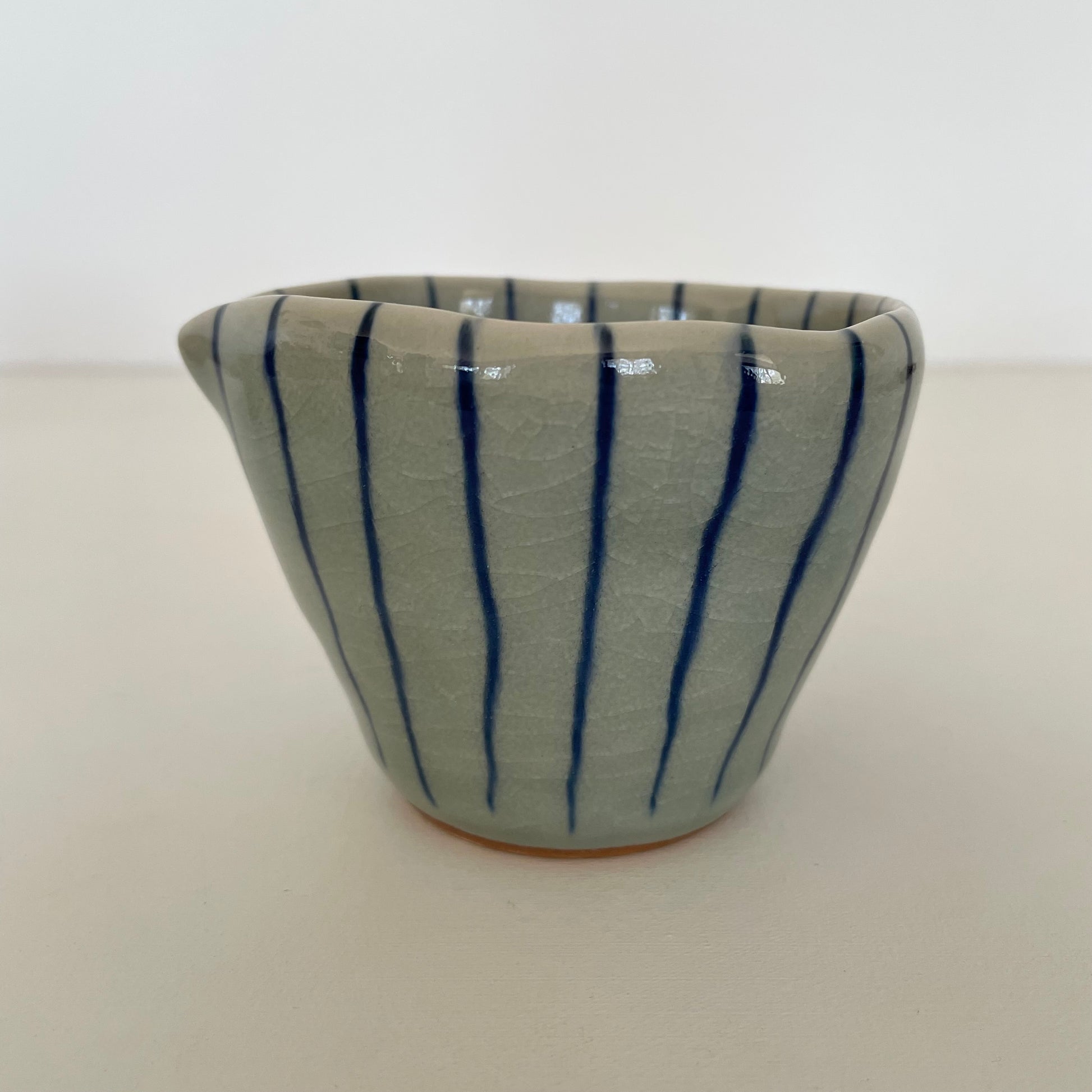 blue stripe julienne handmade Japanese pitcher