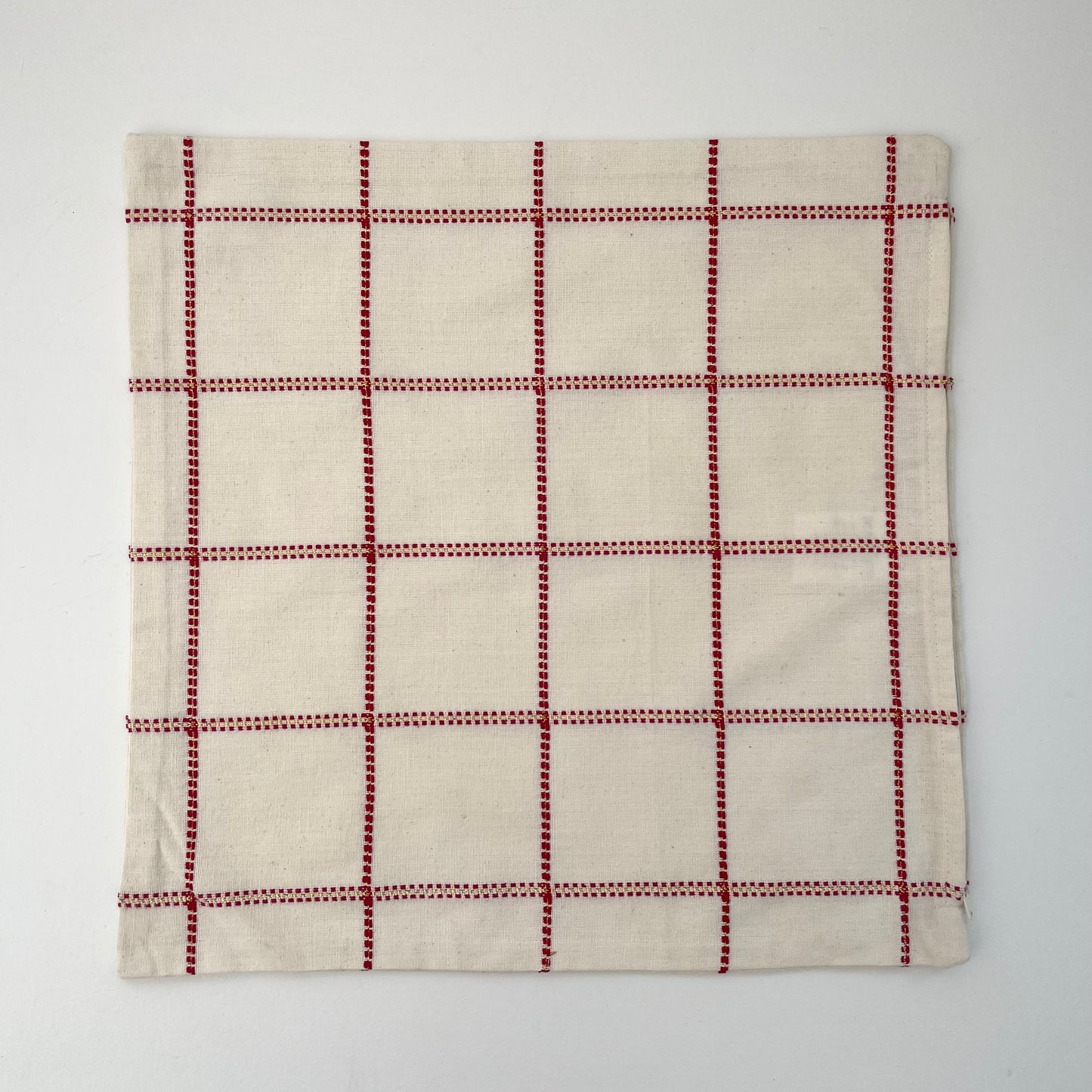16 x 16 hand woven check pillow cover - red/cream