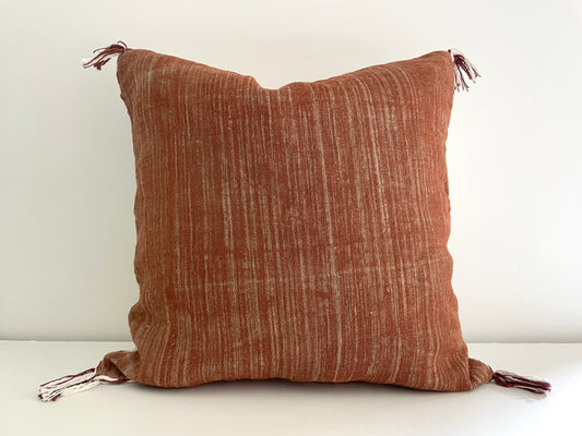 18x18 hand woven linen pillow cover with contrast edge - rust