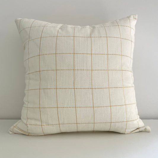 cream square pillow cover with gold thread grid pattern for Christmas decor