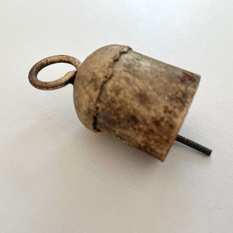 handmade tiny tin Indian bell with brass finish metal striker and circle handle