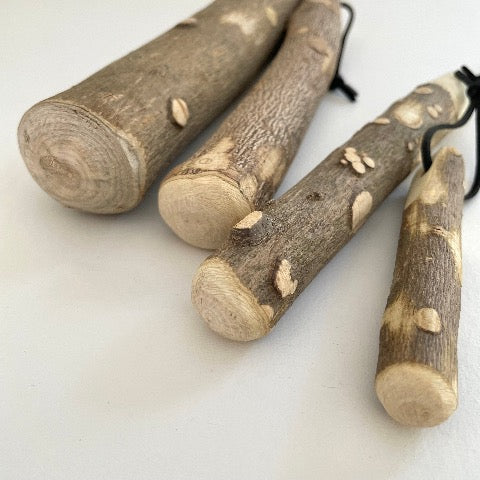 natural prickly ash wood Japanese twig pestles in 4 sizes with leather hanging loop