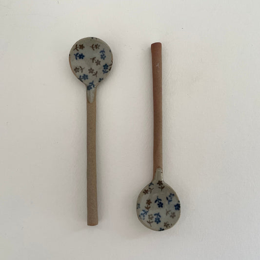 flowered small handmade pottery Japanese spoon