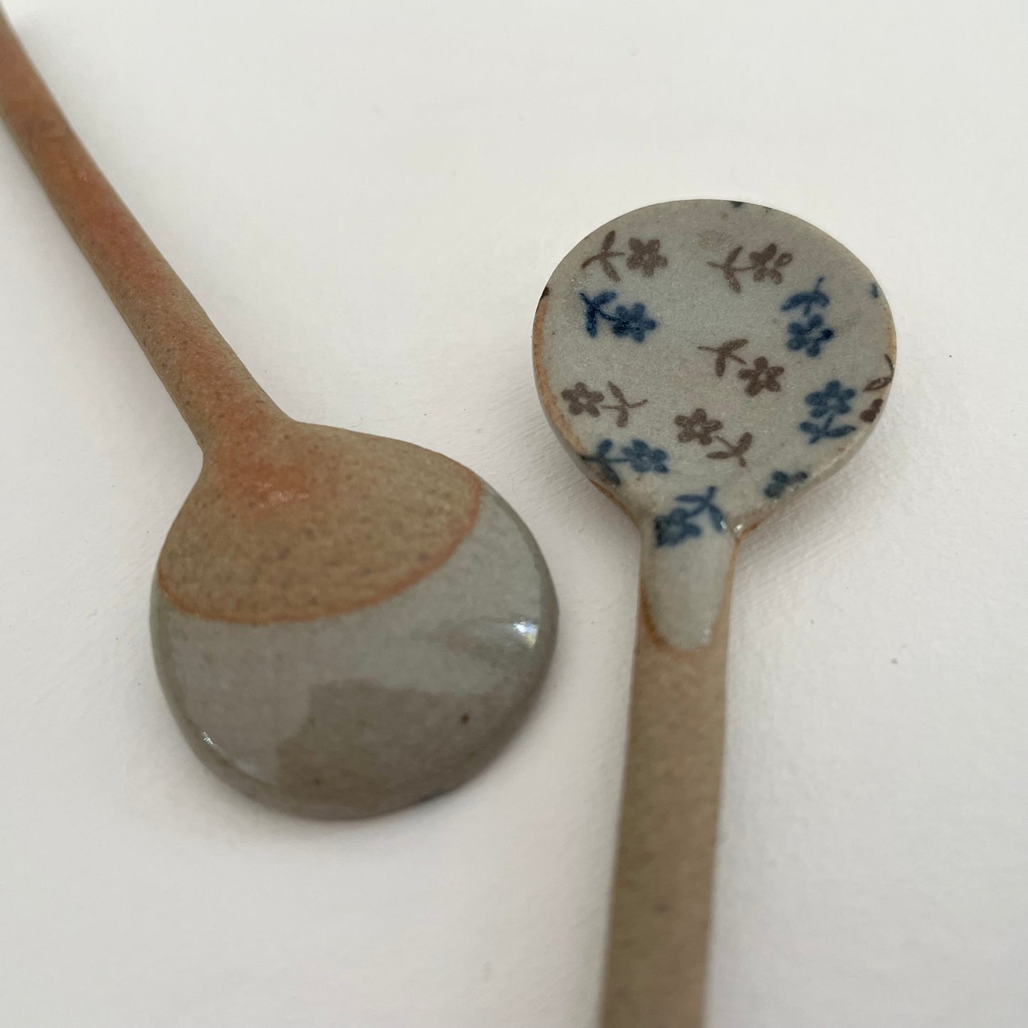 handmade ditsy floral printed mini pottery spoon for coffee or tea
