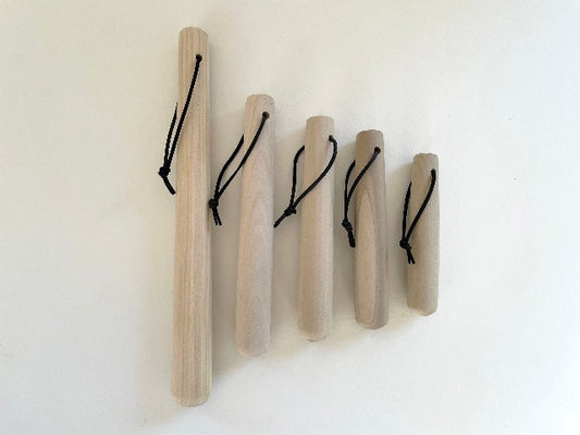 Japanese hinoki cypress wood pestles with black leather hanging loop in 5 sizes