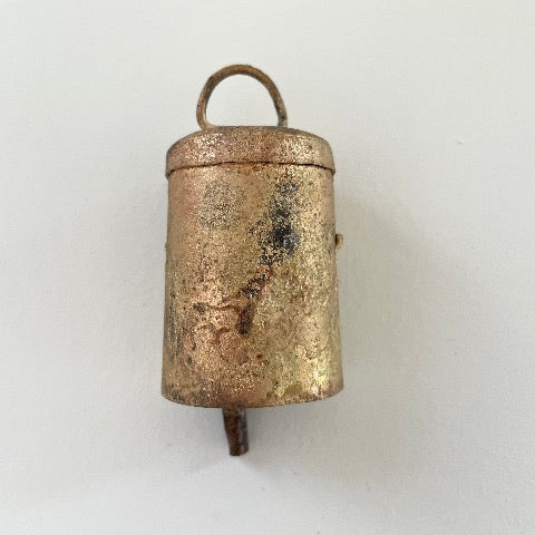 2 3/4 inch flat top tin bell with brass finish and metal striker