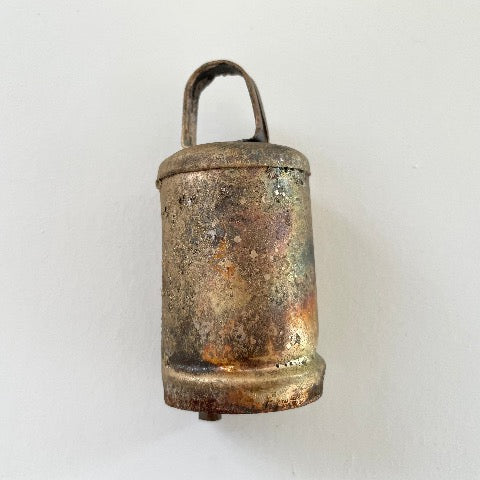 3 1/2 inch flat top tin bell with brass finish and metal striker