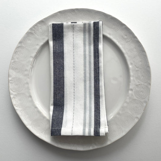grey and white striped 18 inch square 100 percent cotton napkin set